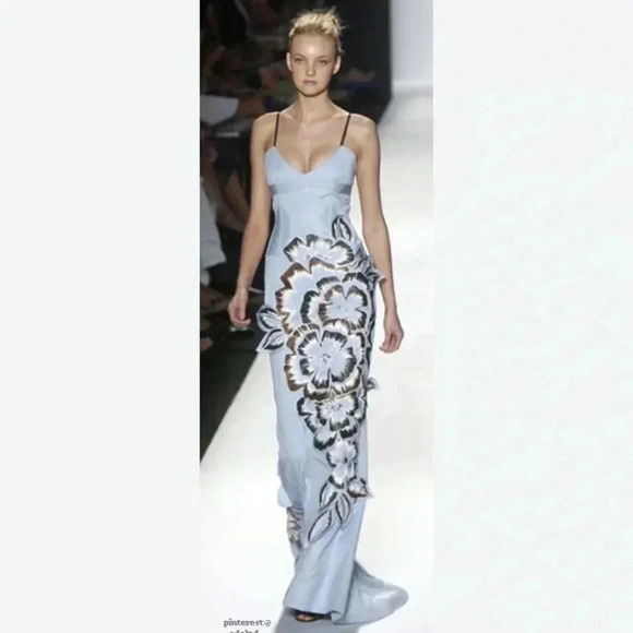 Carolina Herrera Maxi Dress Gown 12 Runway Hand Painted Floral Formal Mermaid - Picture 2 of 16